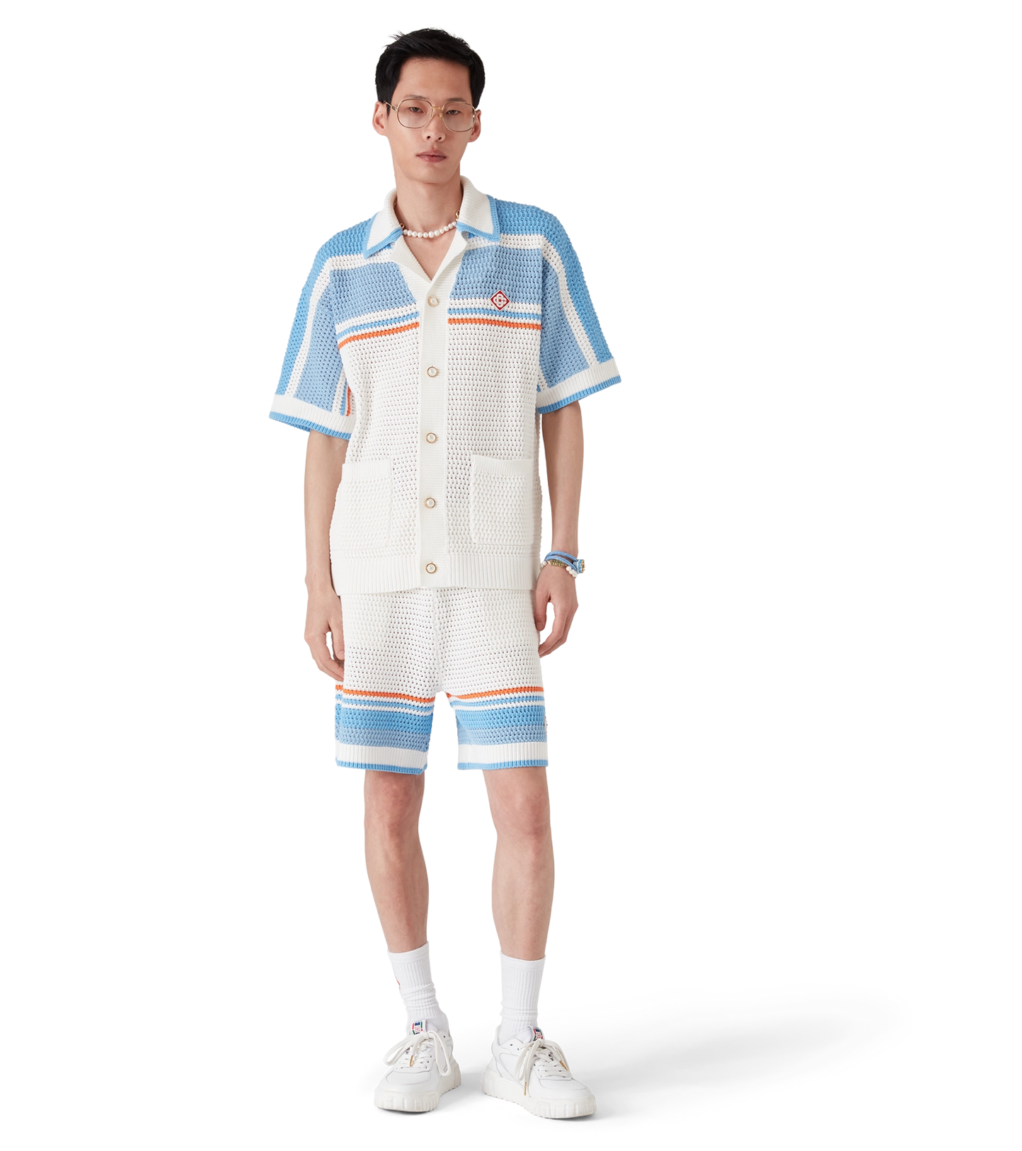 MEN - CROCHET SHORT COTTON bleu/orange