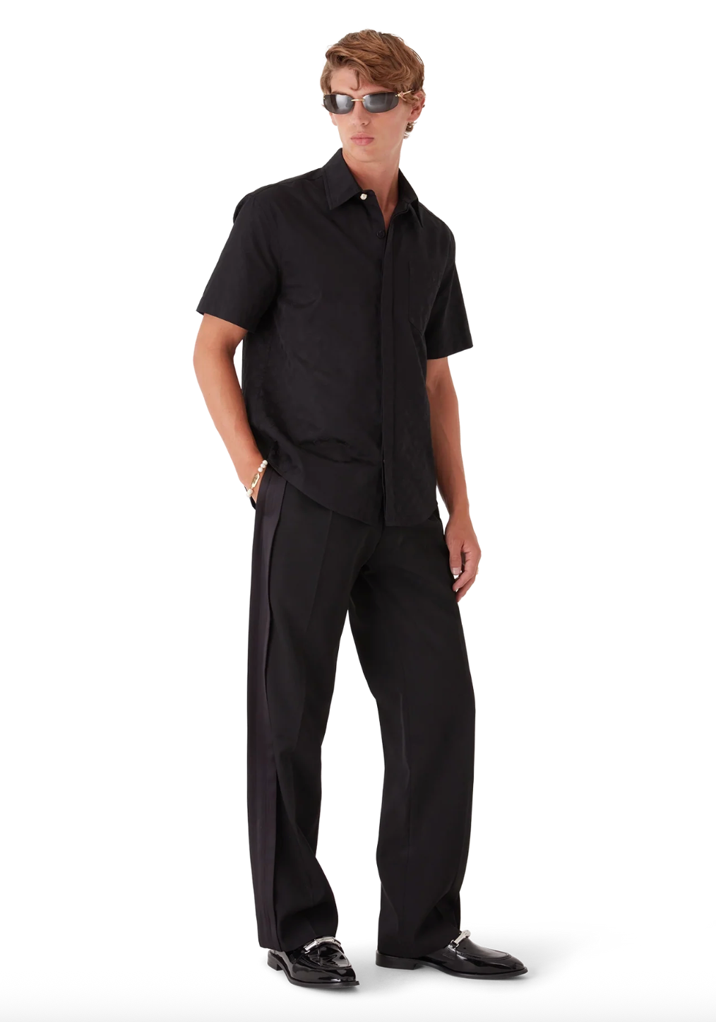 MEN - SHIRT  COTTON MONOGRAM SHORT SLEEVE BLACK - Casa Blanca