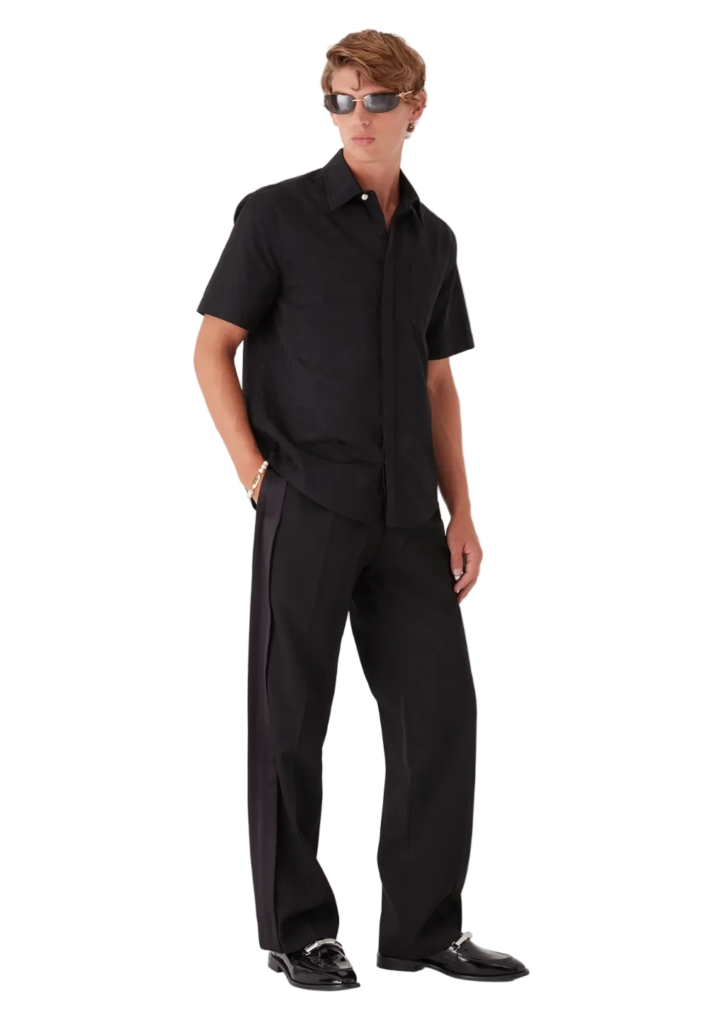 MEN - SHIRT  COTTON MONOGRAM SHORT SLEEVE BLACK - Casa Blanca