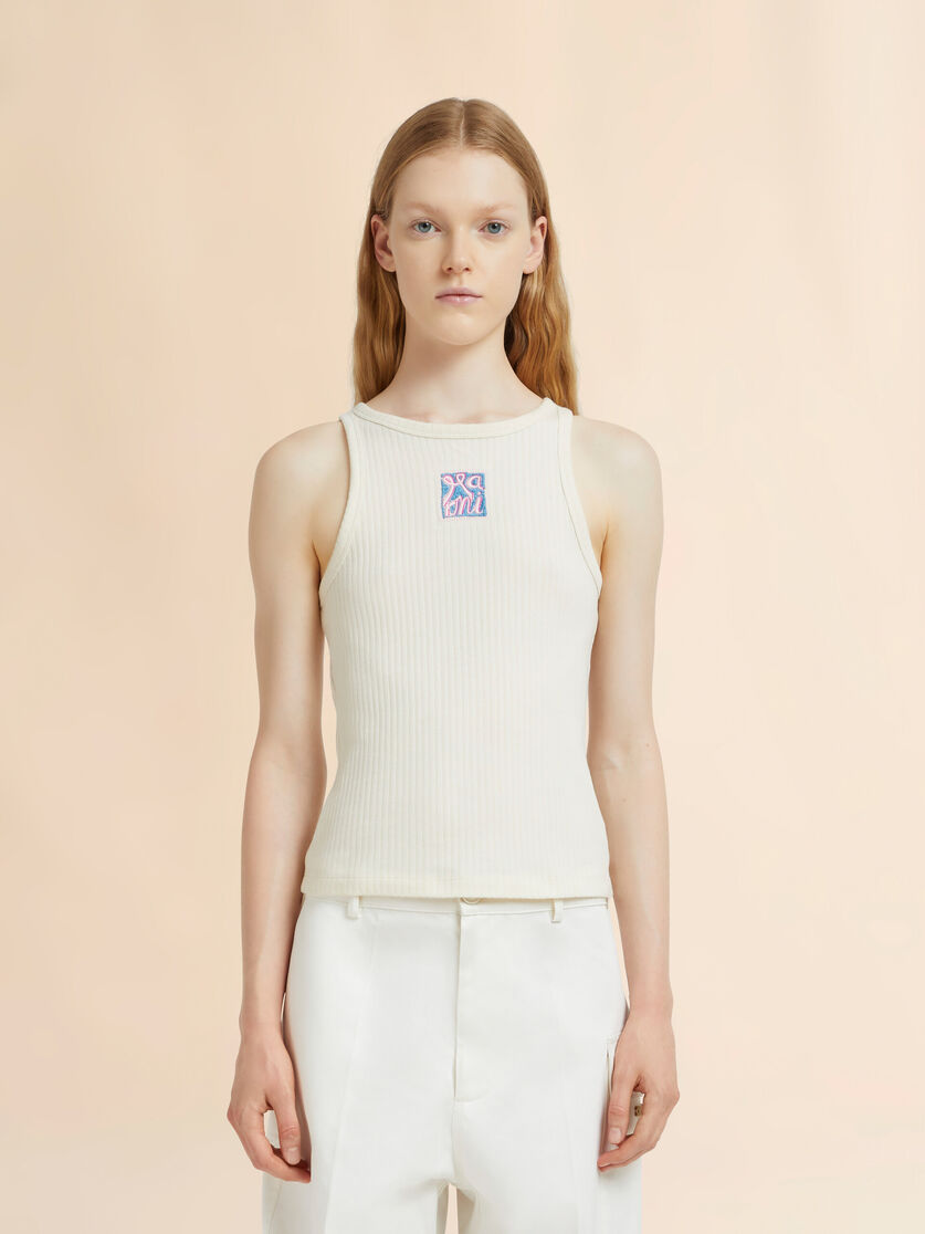 WOMEN - Top en coton crème avec logo Marni Frame - Marni