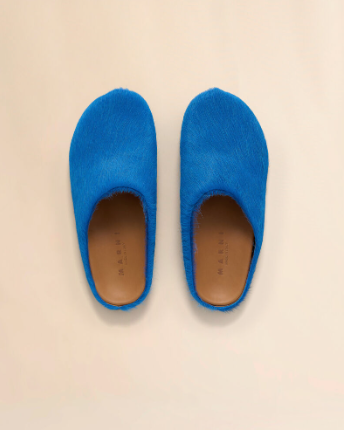 Sabots Fussbett bleus en cuir de veau à poils longs - Marni