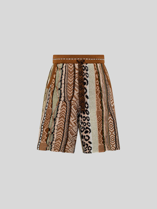 MEN - KNIT SHORT BERMUDA BROWN MULTI - Laneus