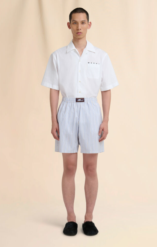 MEN - Bermuda rayé en popeline de coton bleu clair - Marni