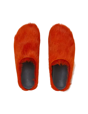Sabot fussbett en cuir effet poulain à poils longs orange - Marni