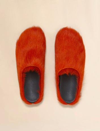 Sabot fussbett en cuir effet poulain à poils longs orange - Marni