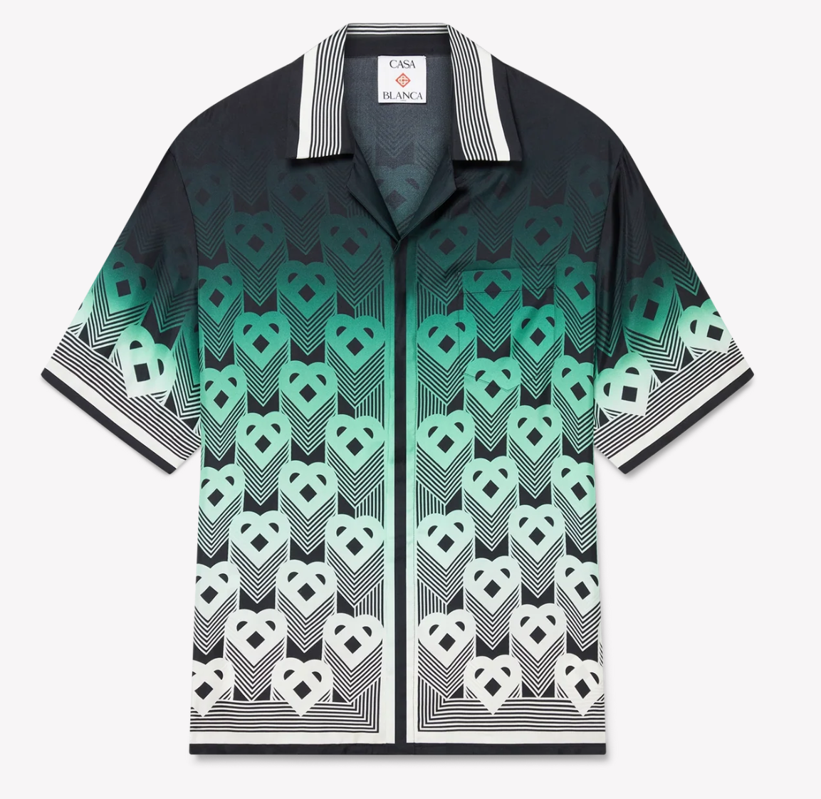 MEN - SHORT SLEEVE SILK SHIRT GRADIENT MONOGRAM Black/Green - Casa Blanca