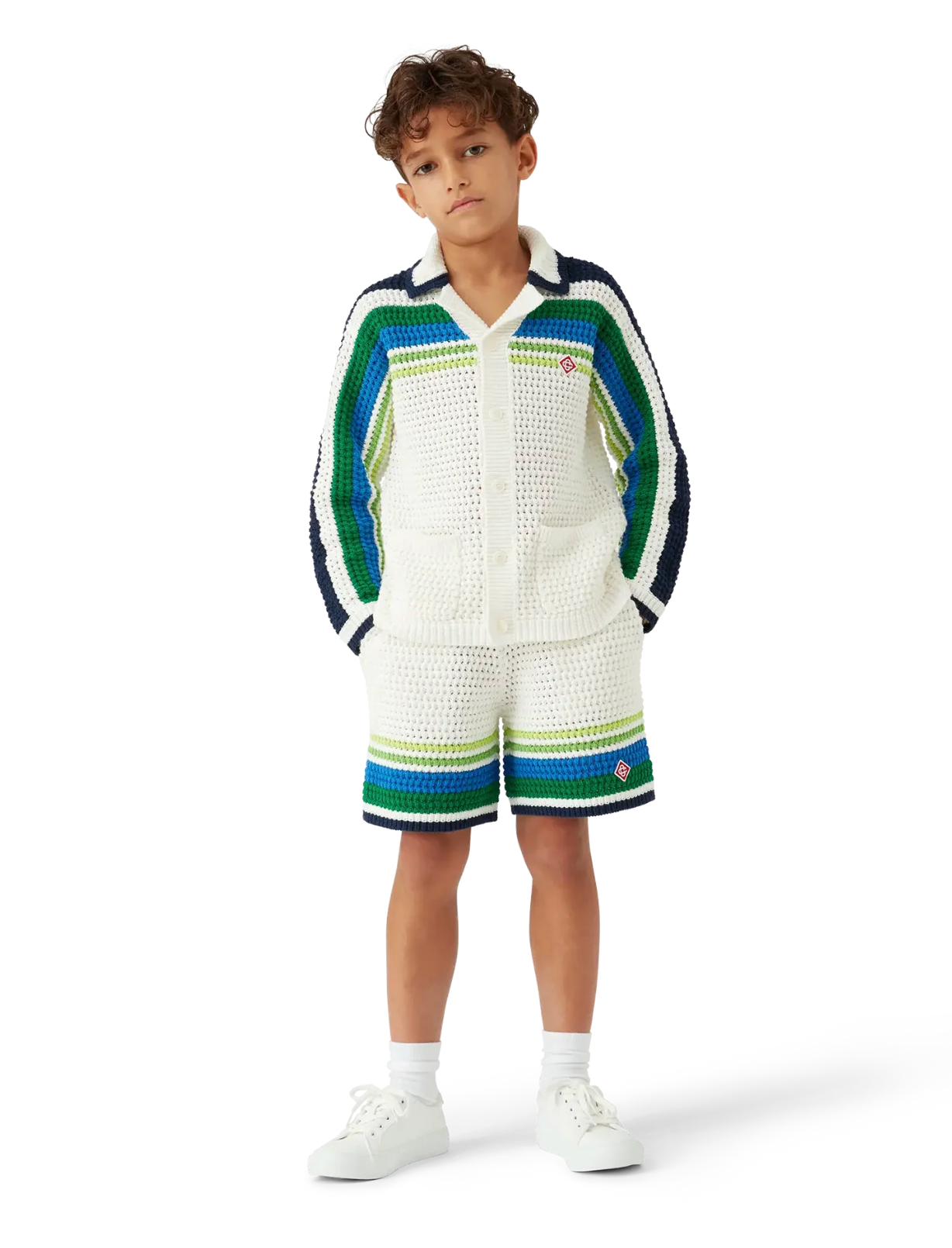KIDS - Chemise manches longues en maille rayée green - Casa Blanca