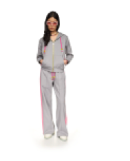 WOMEN - PUNTO ZIP-UP HOODED SWEATSHIRT Grey/Pink - Casa Blanca