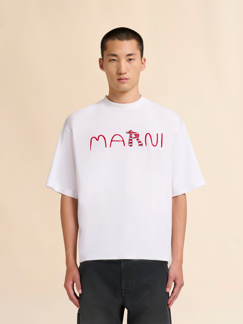 MEN - T-shirt en coton blanc avec logo Animal Alphabet floqué - Marni