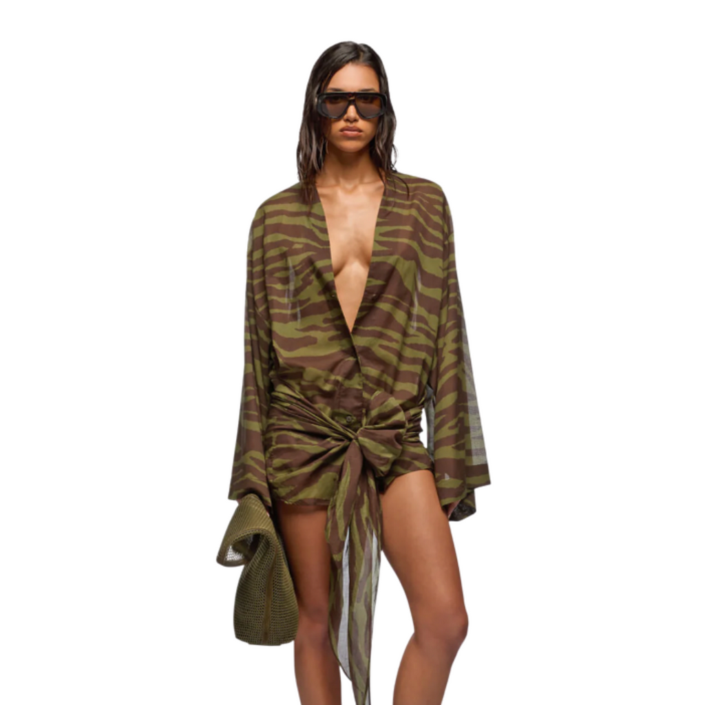 WOMEN- MINI DRESS DARK GREEN AND DARK BROWN - The Attico