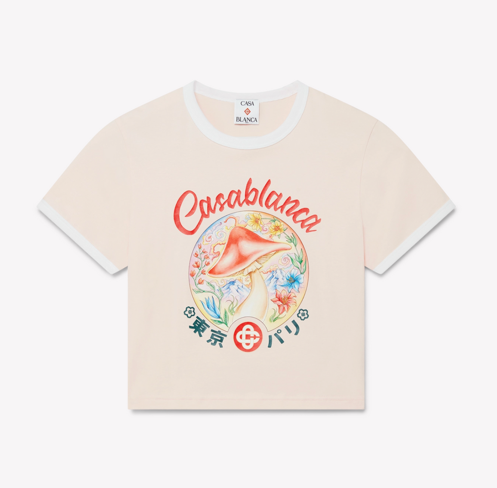 WOMEN - T-SHIRT CROPPED MUSHROOM EMBLEM pale pink - Casa Blanca
