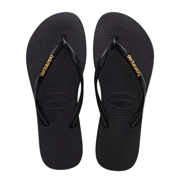 WOMEN - BLACK SLIM LOGO GOLD - Havaianas