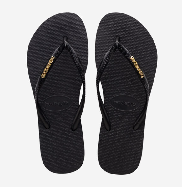 WOMEN - BLACK SLIM LOGO GOLD - Havaianas