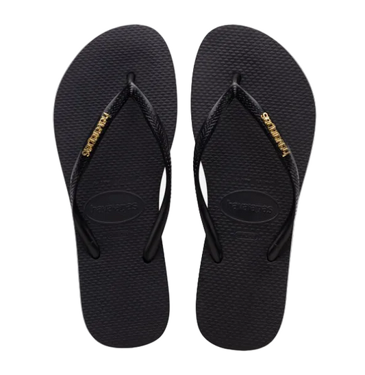 WOMEN - BLACK SLIM LOGO GOLD - Havaianas