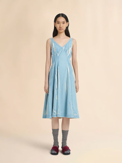 WOMEN - Robe midi en denim bleu clair avec détails imprimés - Marni