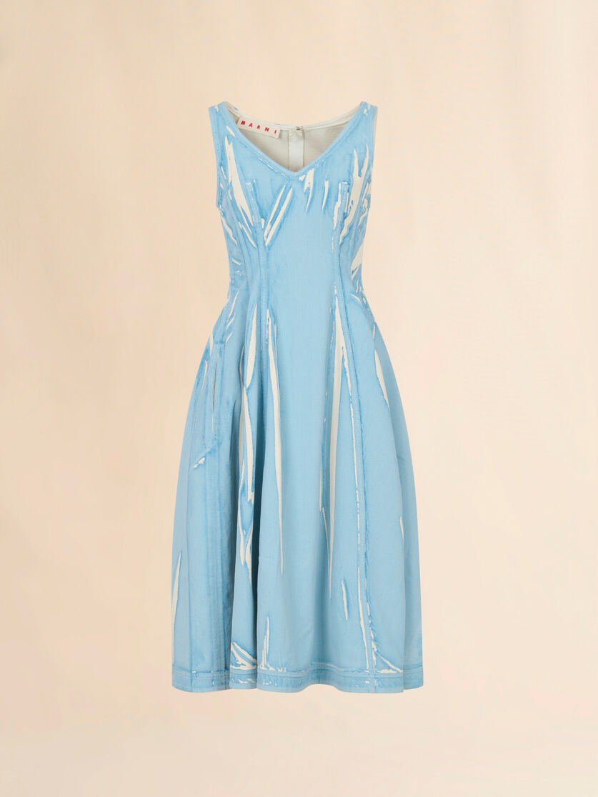 WOMEN - Robe midi en denim bleu clair avec détails imprimés - Marni