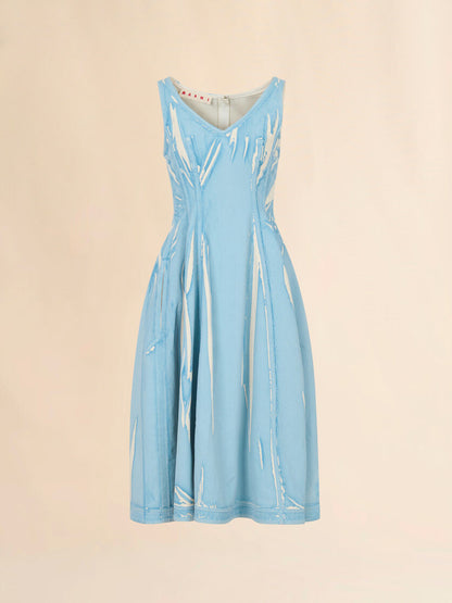 WOMEN - Robe midi en denim bleu clair avec détails imprimés - Marni
