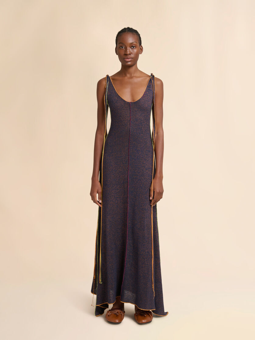 WOMEN - Robe en lin et viscose bleue avec passepoils contrastés - Marni