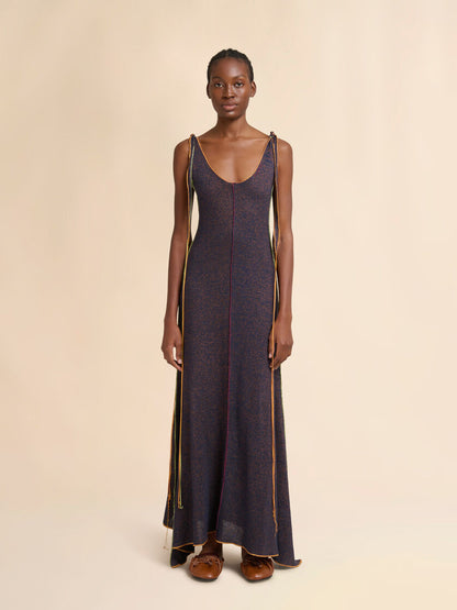 WOMEN - Robe en lin et viscose bleue avec passepoils contrastés - Marni