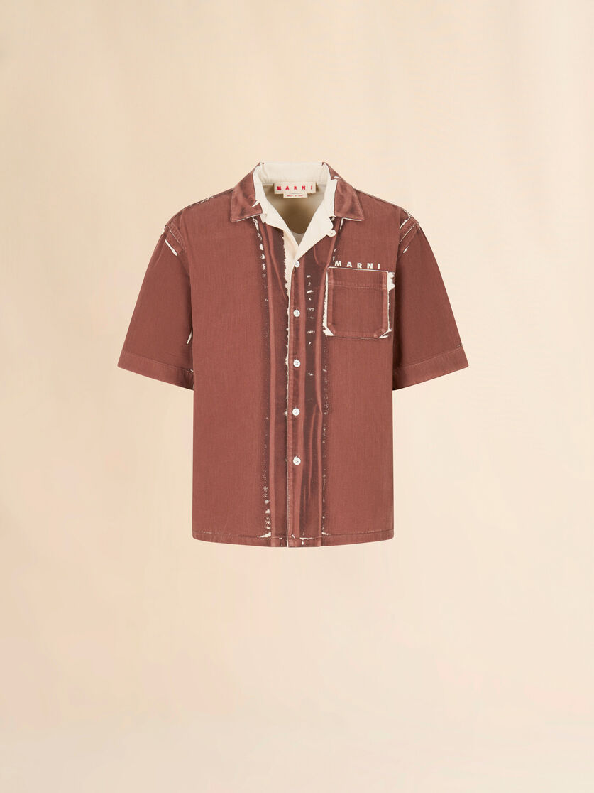 MEN - Chemise en denim marron avec détails imprimés - Marni