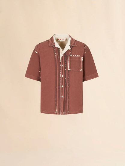 MEN - Chemise en denim marron avec détails imprimés - Marni