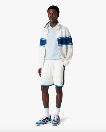 MEN - White & Blue Striped Mesh Track Jacket - Casa Blanca