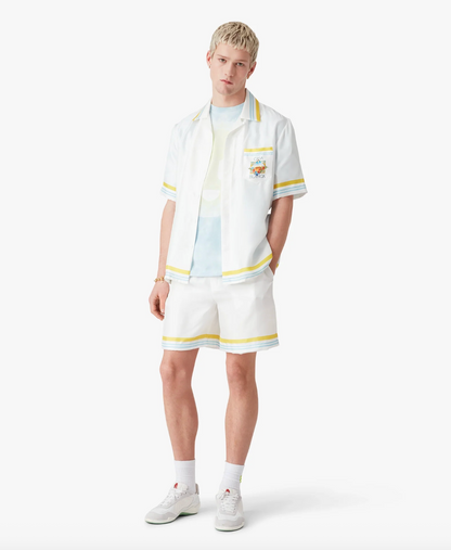MEN - White Tennis Landscape Silk Shorts - Casa Blanca
