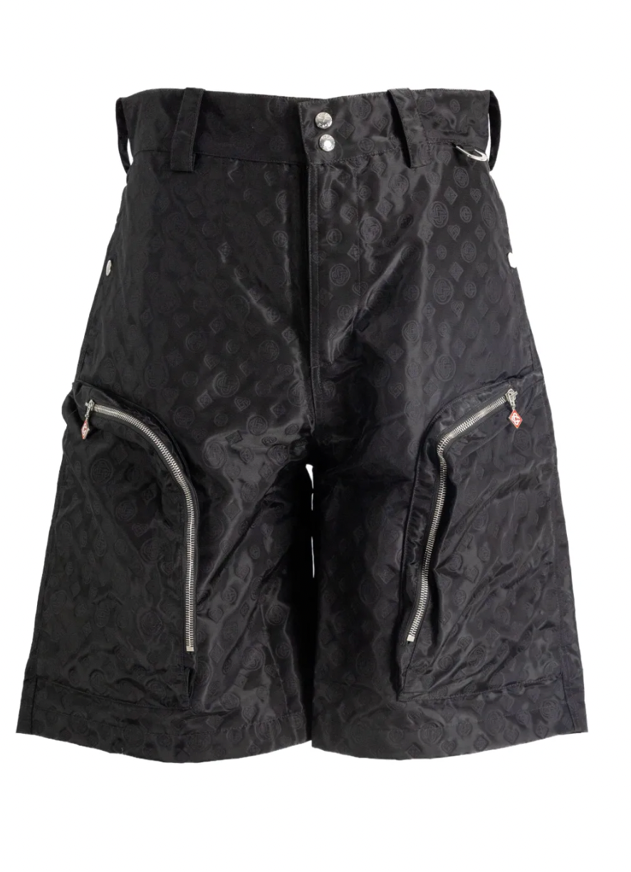MEN - SHORT NYLON JACQUARD CARGO BLACK - Casa Blanca