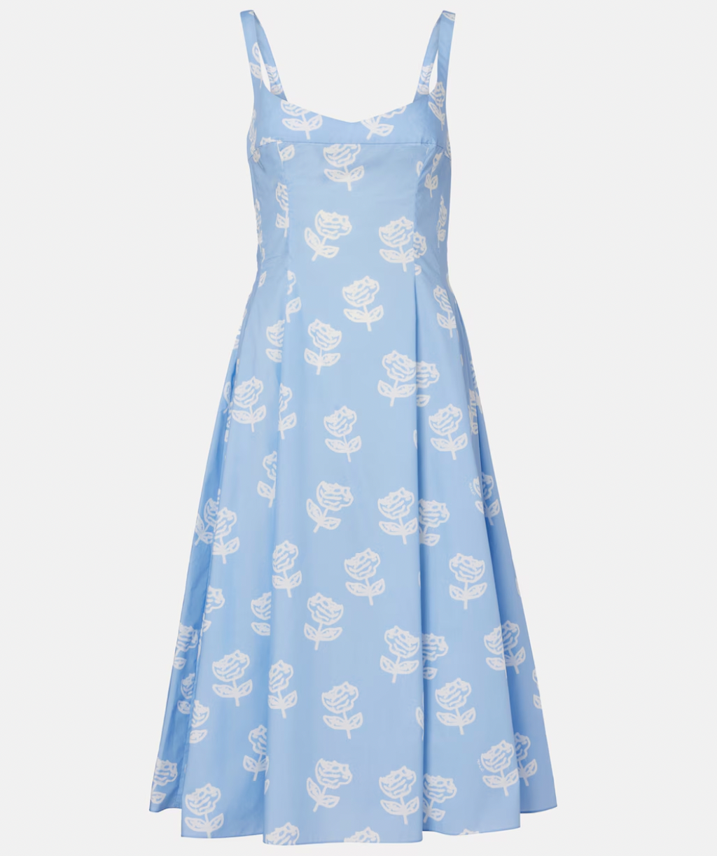 WOMEN - Robe évasée en popeline bleu clair avec imprimé Roses - Marni