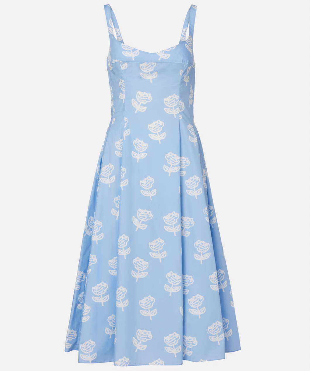 WOMEN - Robe évasée en popeline bleu clair avec imprimé Roses - Marni