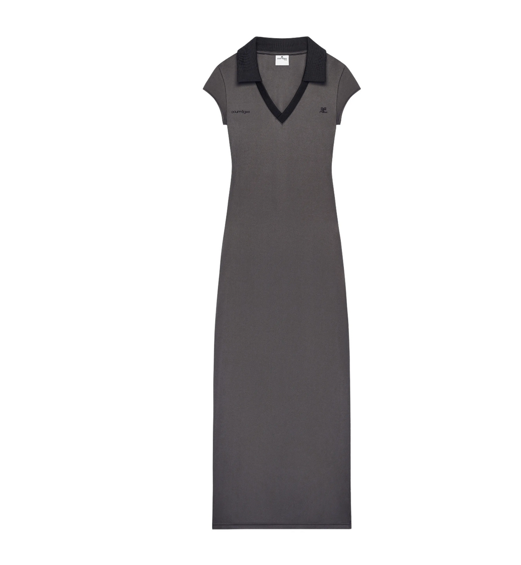 WOMEN - SPORT POLO LONG DRESS BLACK - Courrèges