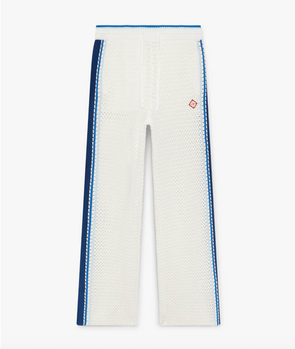 MEN - White & Blue Striped Mesh Track Pants - Casa Blanca