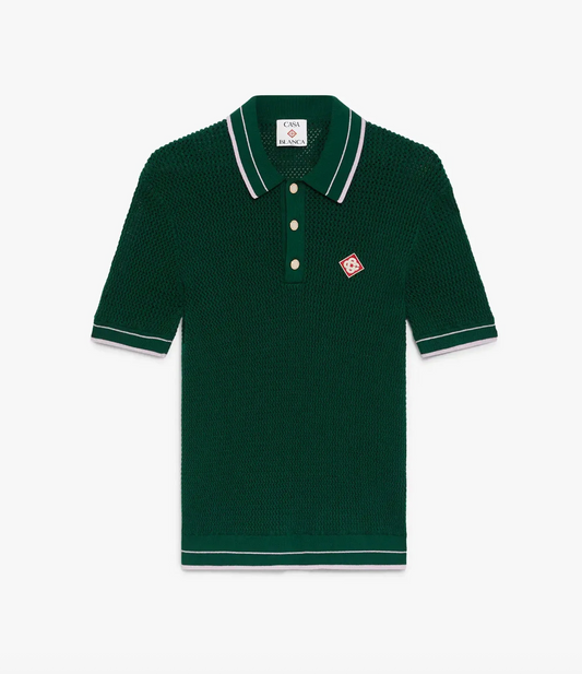 MEN - Green Crochet Short Sleeve Polo Shirt - Casa Blanca