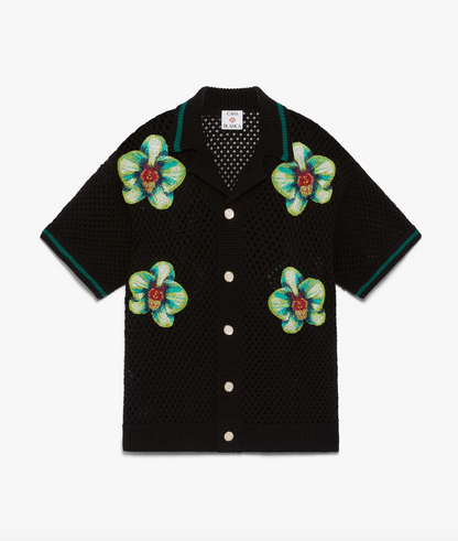 MEN - Glitch Orchid Embroidered Short Sleeve Crochet Shirt - Casa Blanca