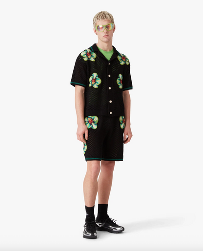 MEN - Glitch Orchid Embroidered Short Sleeve Crochet Shirt - Casa Blanca