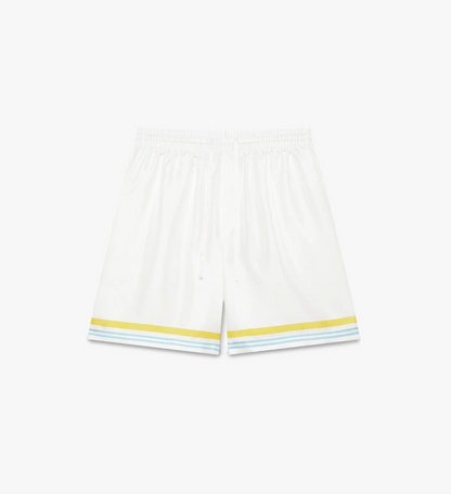 MEN - White Tennis Landscape Silk Shorts - Casa Blanca
