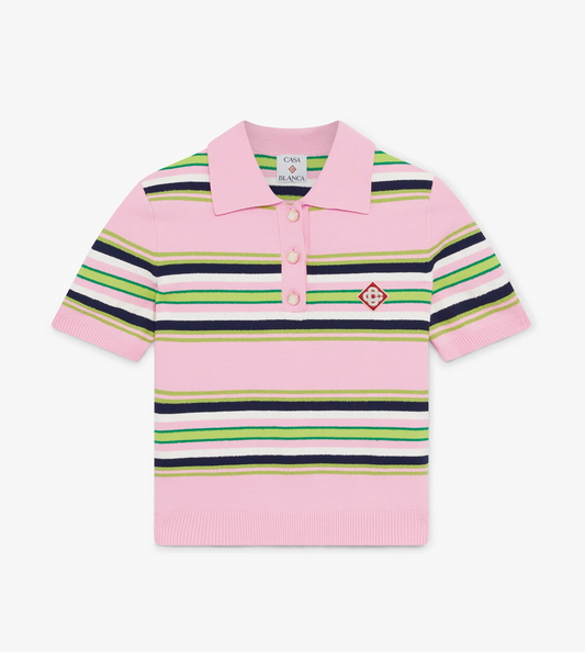 WOMEN - Pink & Green Striped Fitted Polo Shirt - Casa Blanca