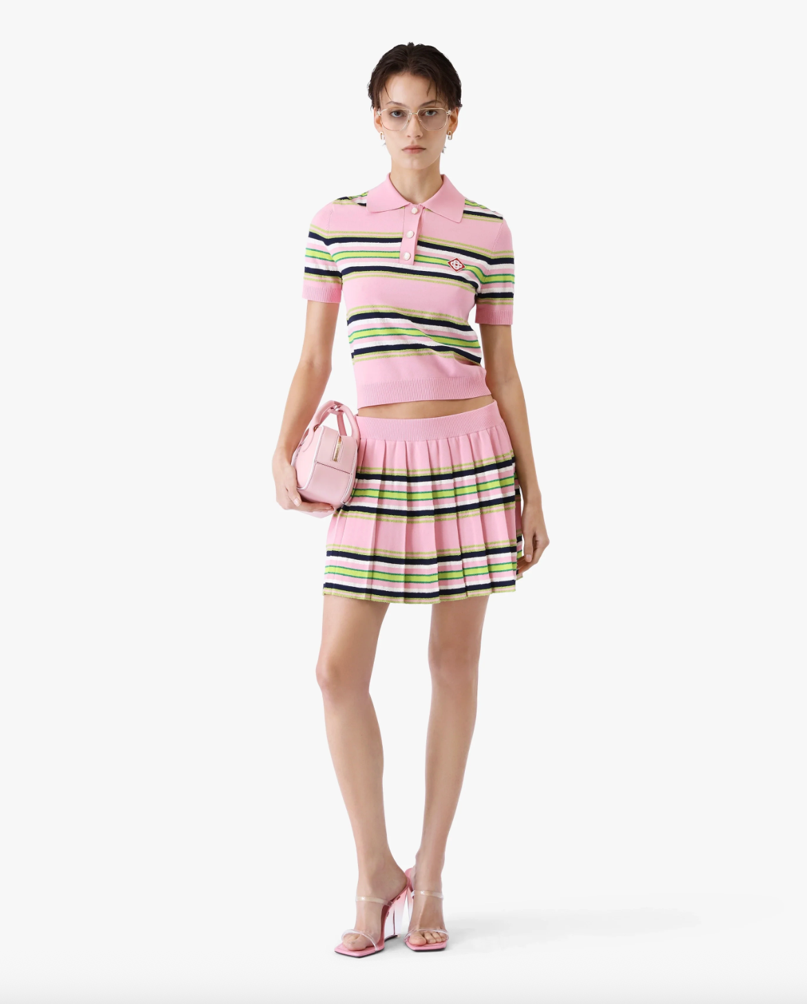 WOMEN - Pink & Green Striped Fitted Polo Shirt - Casa Blanca
