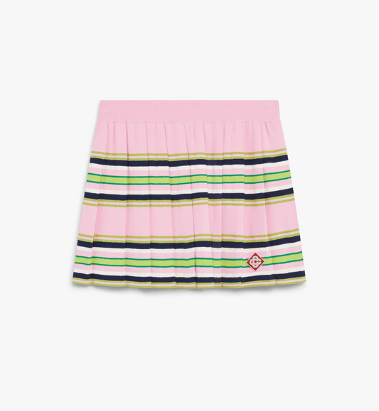 WOMEN - Pink & Green Striped Pleated Mini Skirt - Casa Blanca
