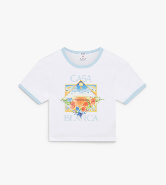 WOMEN - Tennis Landscape Ringer Baby Short Sleeve T‑Shirt - Casa Blanca