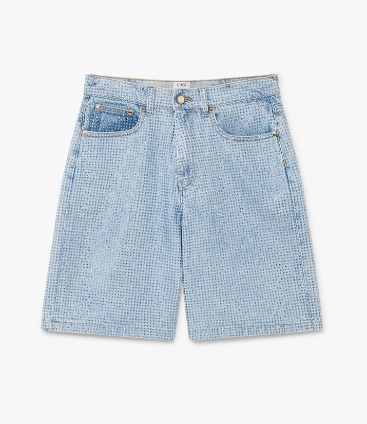 WOMEN - HOTFIX BAGGY SHORT DENIM CRYSTAL - Casa Blanca