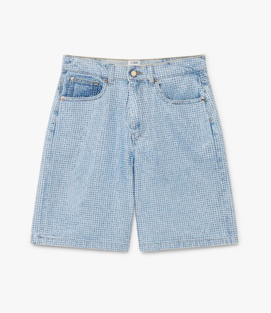 WOMEN - HOTFIX BAGGY SHORT DENIM CRYSTAL - Casa Blanca