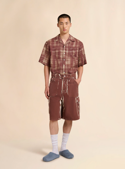 MEN - Bermuda cargo en denim marron avec détails imprimés - Marni