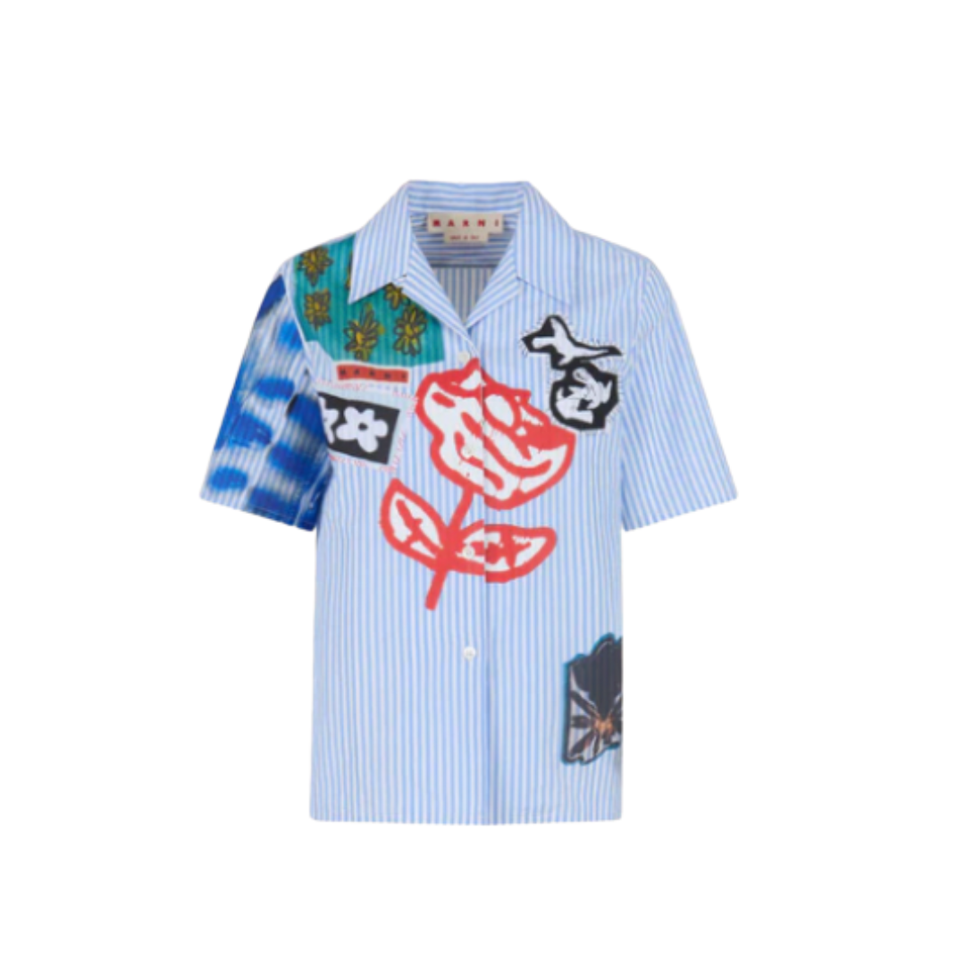 WOMEN - Chemise bowling en popeline rayée bleue - Marni