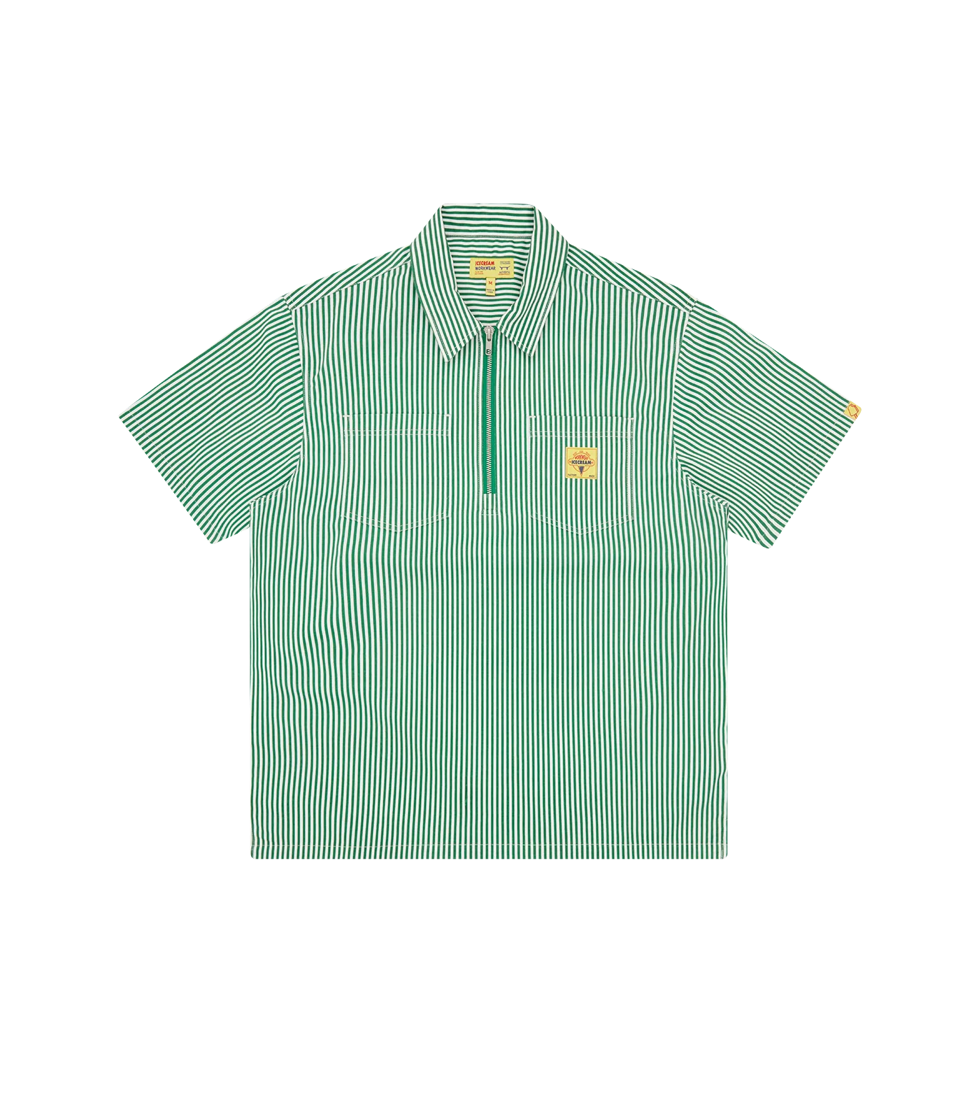 MEN - SHIRT ZIP SERVICES QUARTER GREEN/WHITE STRIPE - Ice Cream
