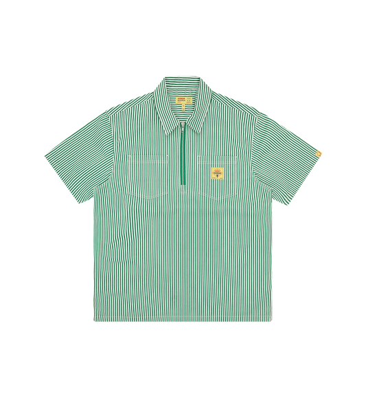 MEN - SHIRT ZIP SERVICES QUARTER GREEN/WHITE STRIPE - Ice Cream