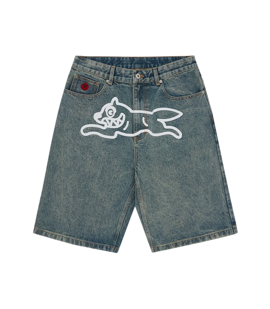 MEN - SHORT DENIM WASHED RUNNING DOG - Ice Cream