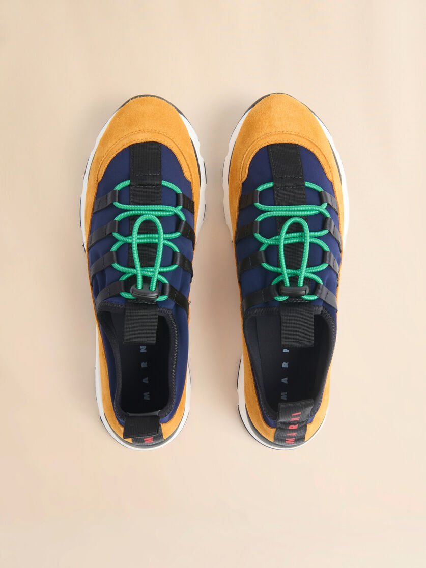MEN - Chaussure de course à lacets en lycra bleu et orange - Marni