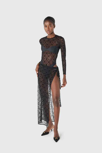WOMEN - MESH TOP BODYSUIT MOON MONOGRAM BLUE - Marine Serre