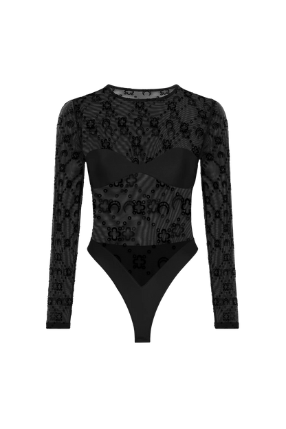 WOMEN - MESH TOP BODYSUIT MOON MONOGRAM BLUE - Marine Serre